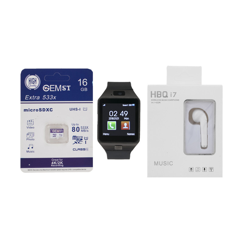 ساعت هوشمند اسمارت بیسون مدل SB-01 به همراه هندزفری اچ بی کیو مدل i7 و کارت حافظه 16 گیگابایتی