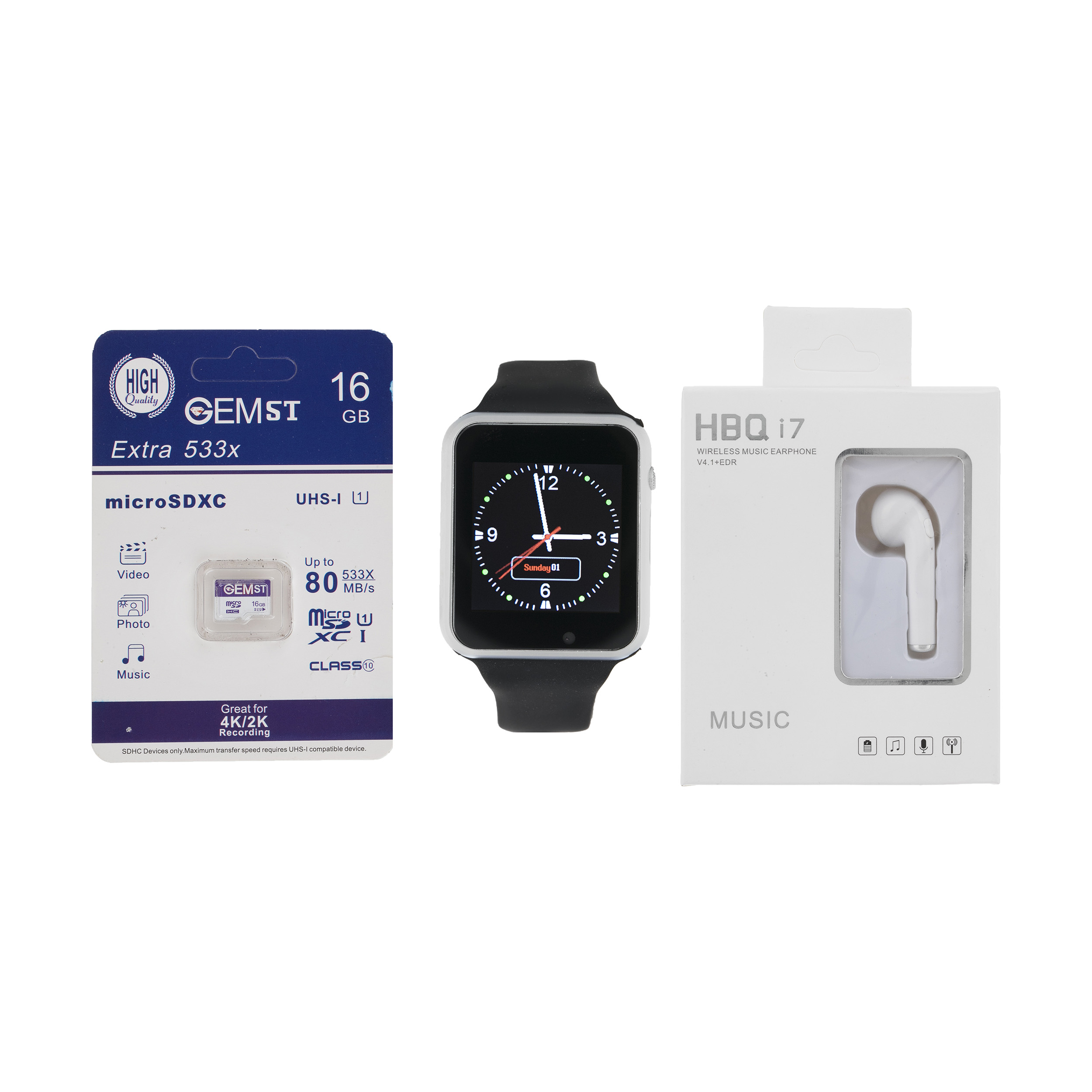 ساعت هوشمند جی-تب مدل W101 Hero به همراه هندزفری اچ بی کیو مدل i7 و کارت حافظه 16 گیگابایتی