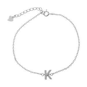دستبند نقره آی جواهر طرح حرف K کد 77306D