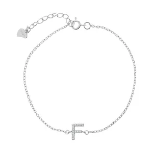 دستبند نقره آی جواهر طرح حرف F کد 77306D