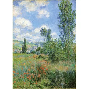 تابلو نقاشی رنگ روغن طرح مزرعه گل های وحشی و درخت سرو مونه کد 5070