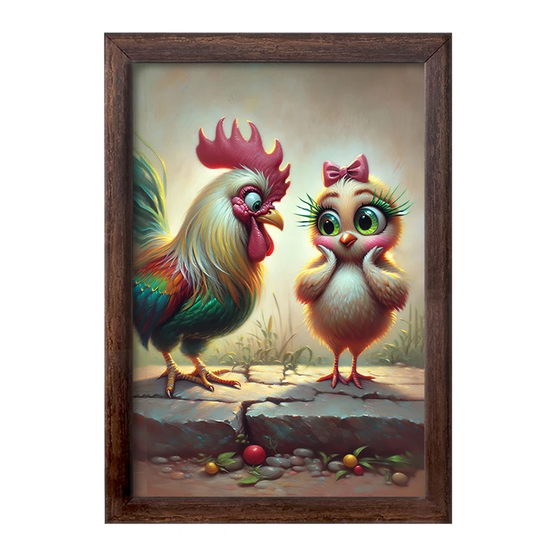 تابلو خندالو طرح مرغ و خروس بامزه کد F5526