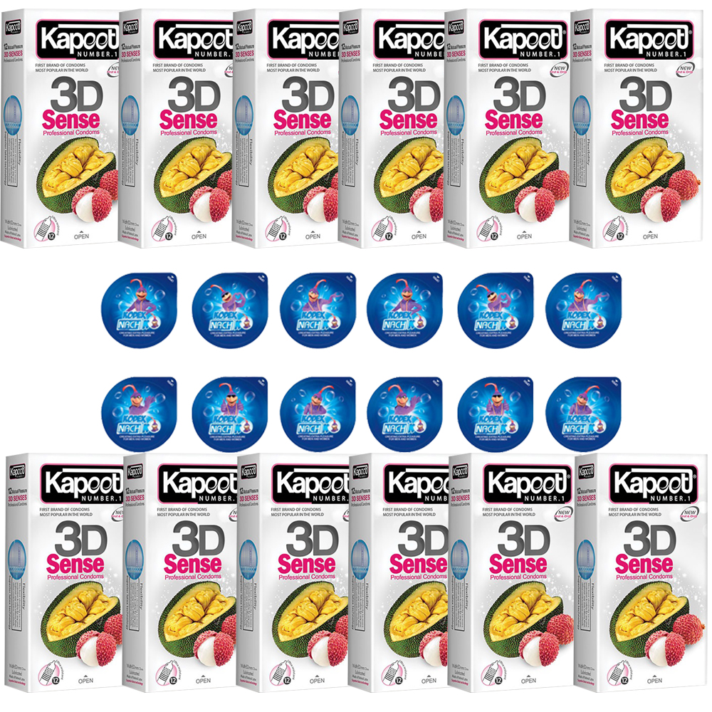کاندوم ناچ کاپوت مدل 3D SENSE مجموعه 12 عددی به همراه کاندوم ناچ کدکس مدل بلیسر بسته 12 عددی