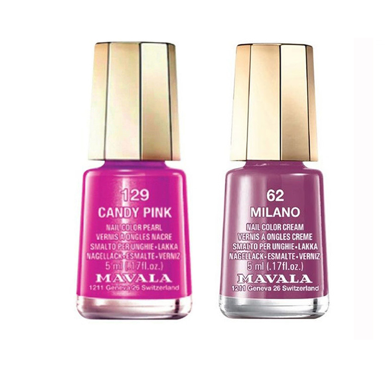 لاک ناخن ماوالا مدل Milano شماره 62 و لاک ناخن ماوالا مدل Candy Pink شماره 129