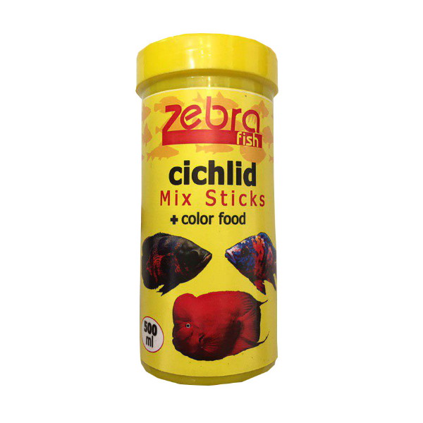 غذای ماهی زبرا مدل cichlid Mix Sticks color food حجم 500 میلی لیتر 