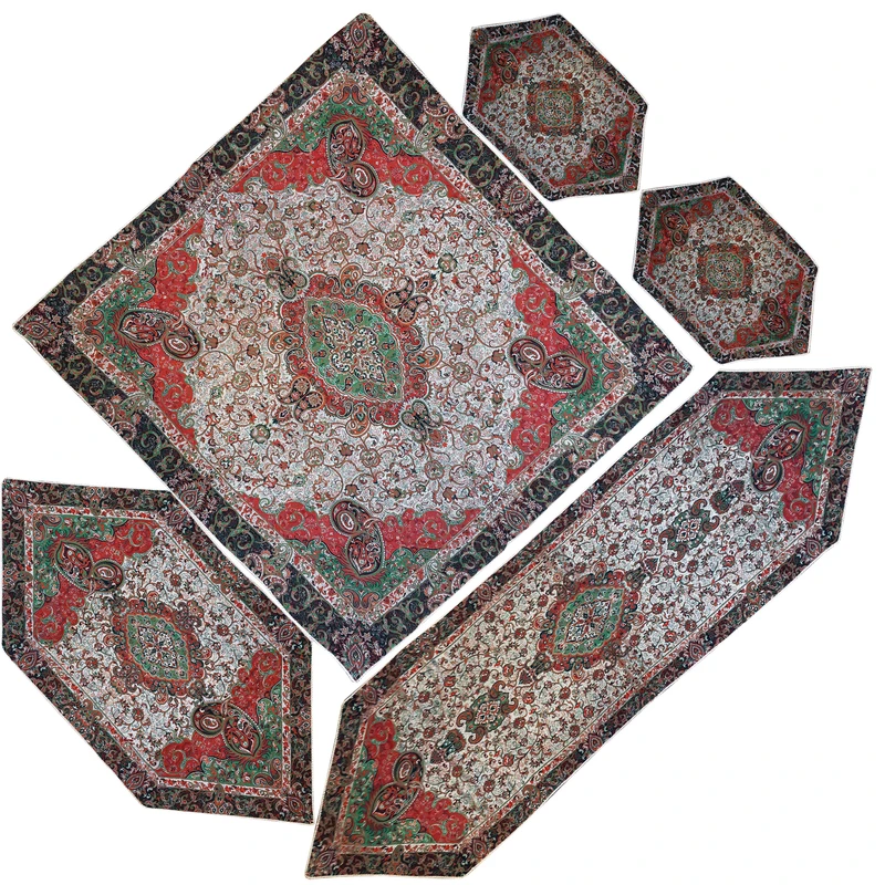 رومیزی ترمه طرح اطلس مدل ZRSH5/5 مجموعه 5 عددی