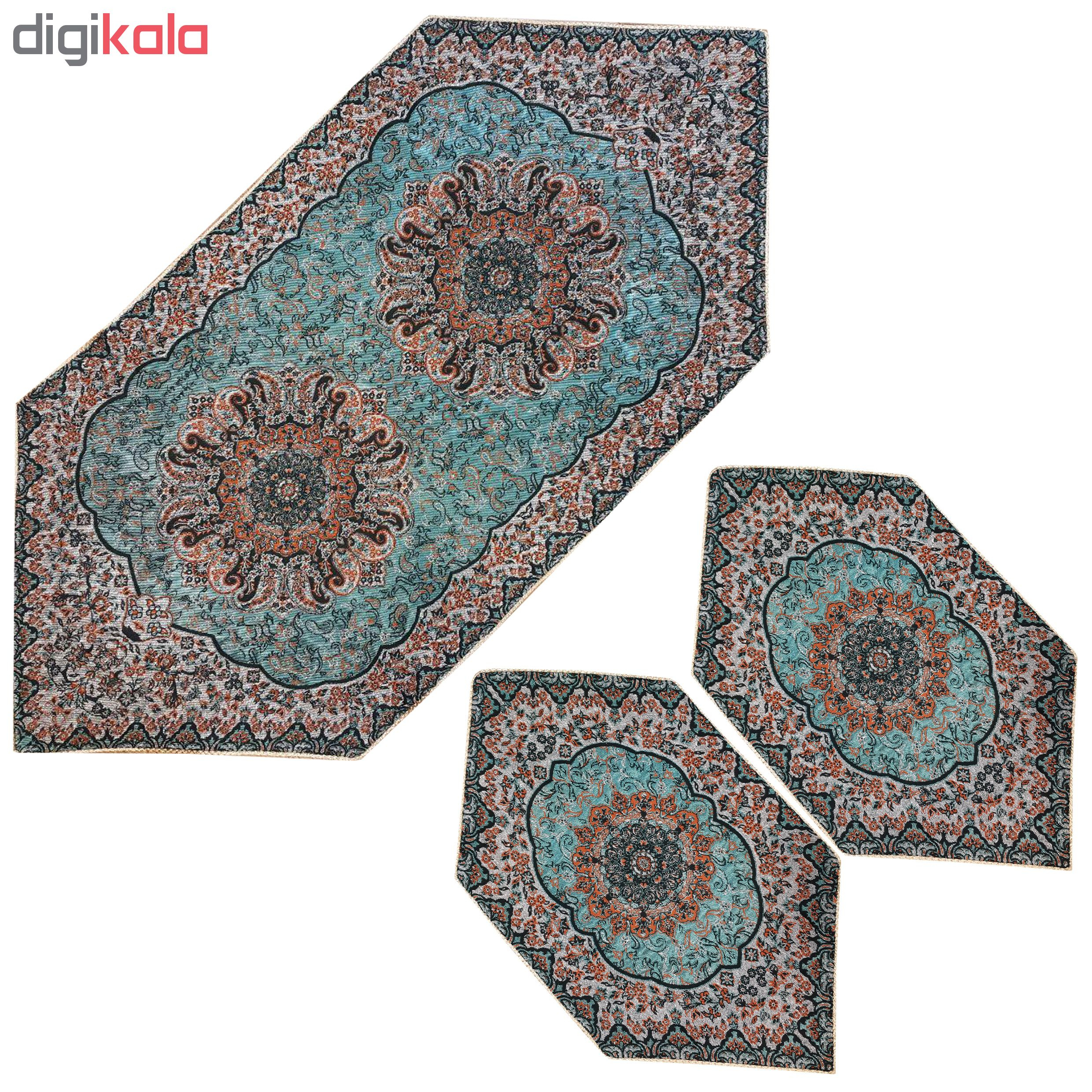 رومیزی ترمه طرح ترنج مدل SBZ/BI3/3 مجموعه 3 عددی