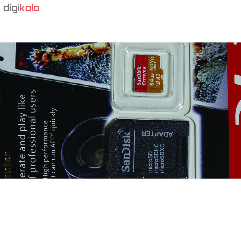 کارت حافظه microSDXC سن دیسک مدل Extreme PRO کلاس A2 استاندارد UHS-I U3 سرعت 170MBps ظرفیت 64 گیگابایت به همراه آداپتور SD