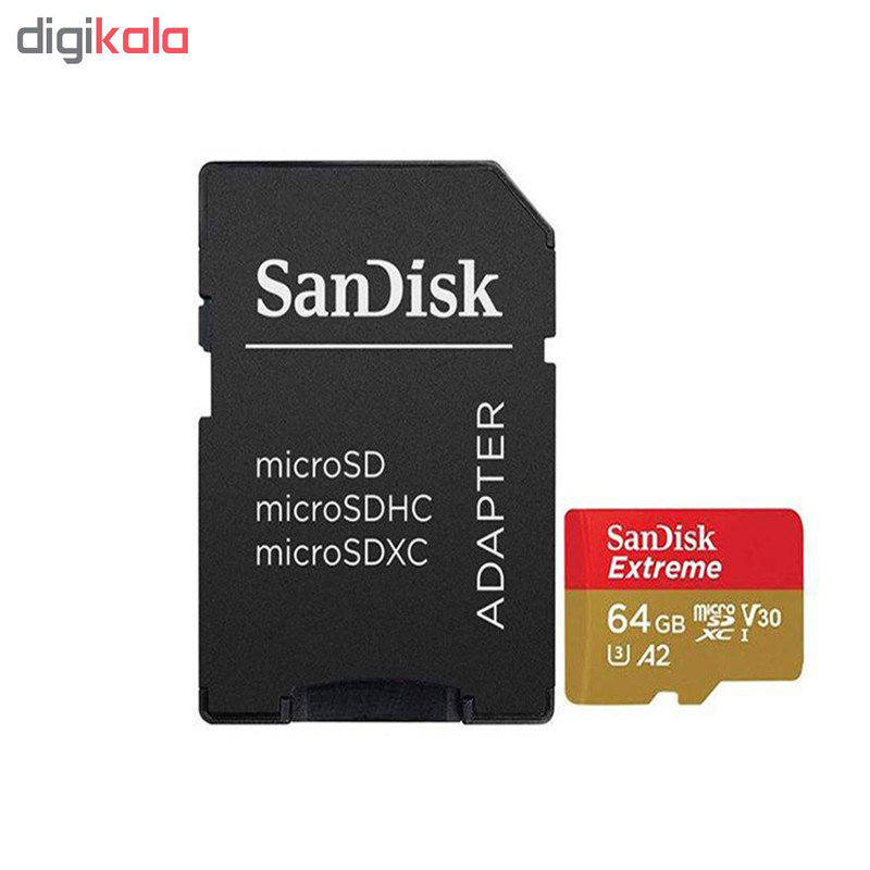کارت حافظه microSDXC سن دیسک مدل Extreme PRO کلاس A2 استاندارد UHS-I U3 سرعت 170MBps ظرفیت 64 گیگابایت به همراه آداپتور SD