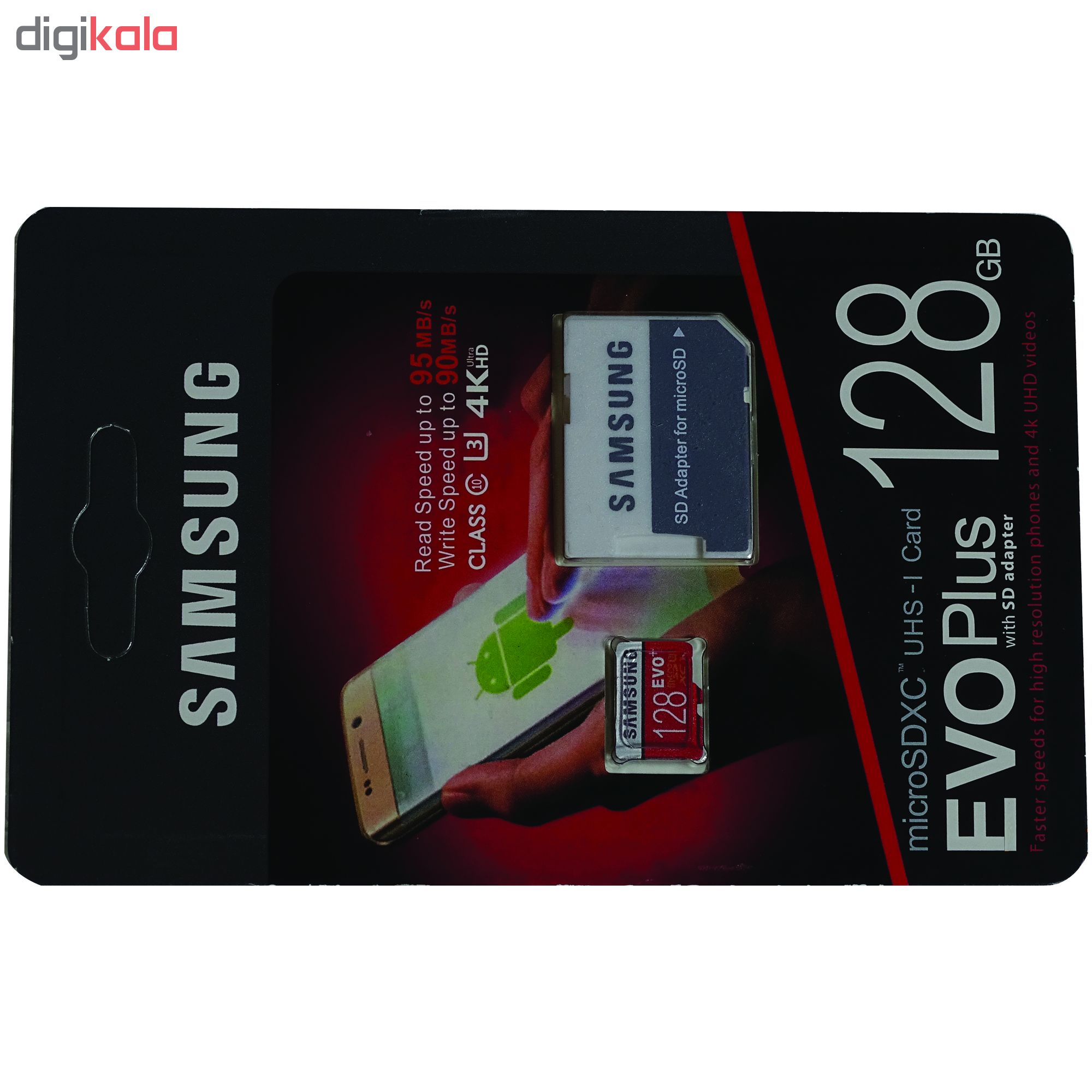 کارت حافظه microSDXC سامسونگ مدل Evo Plus کلاس 10 استاندارد UHS-I U3 سرعت 95MBps ظرفیت 128 گیگابایت به همراه آداپتور SD