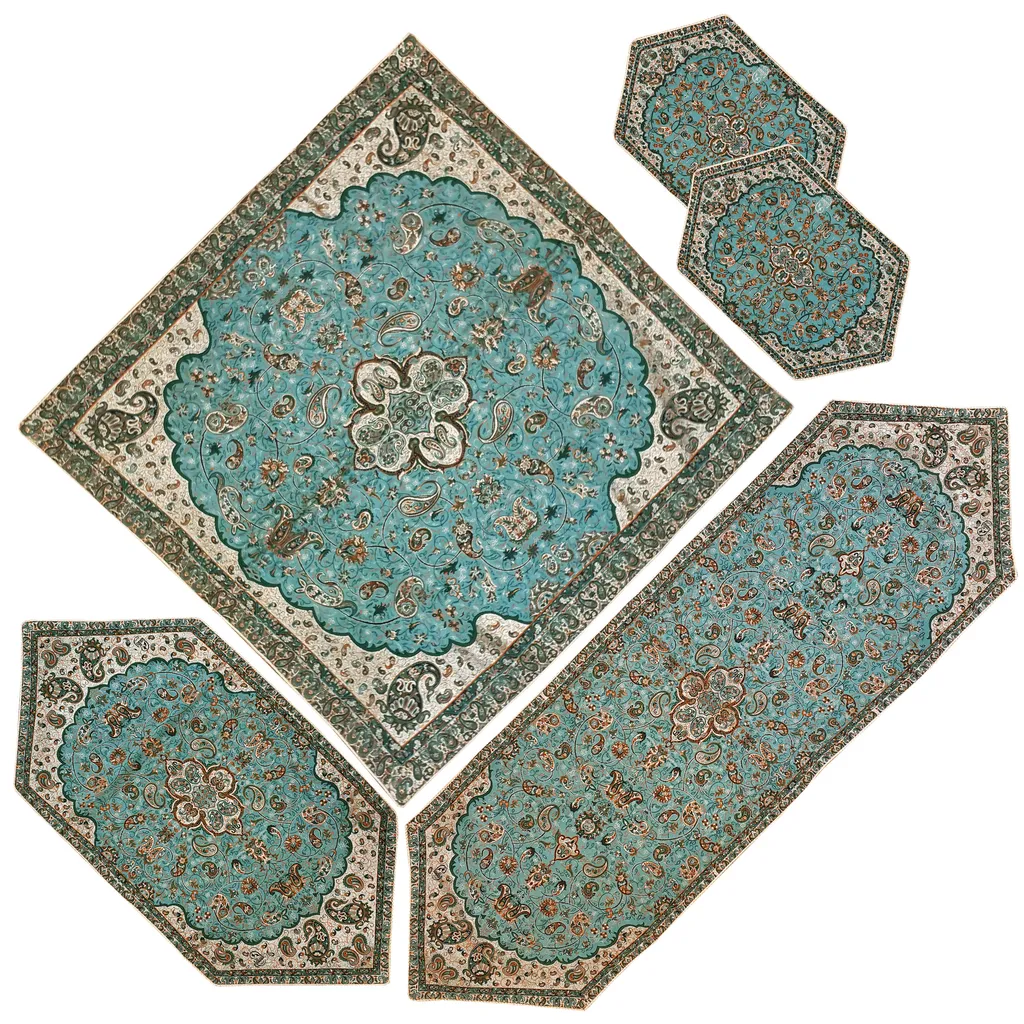 رومیزی ترمه طرح شاه عباسی مدل SBZABI5/5 مجموعه 5 عددی