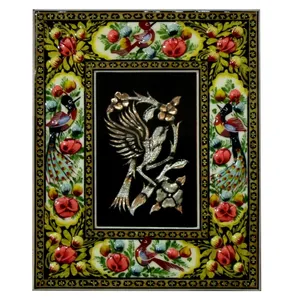 تابلو قلمزنی طرح گل و مرغ قاب مینیاتور