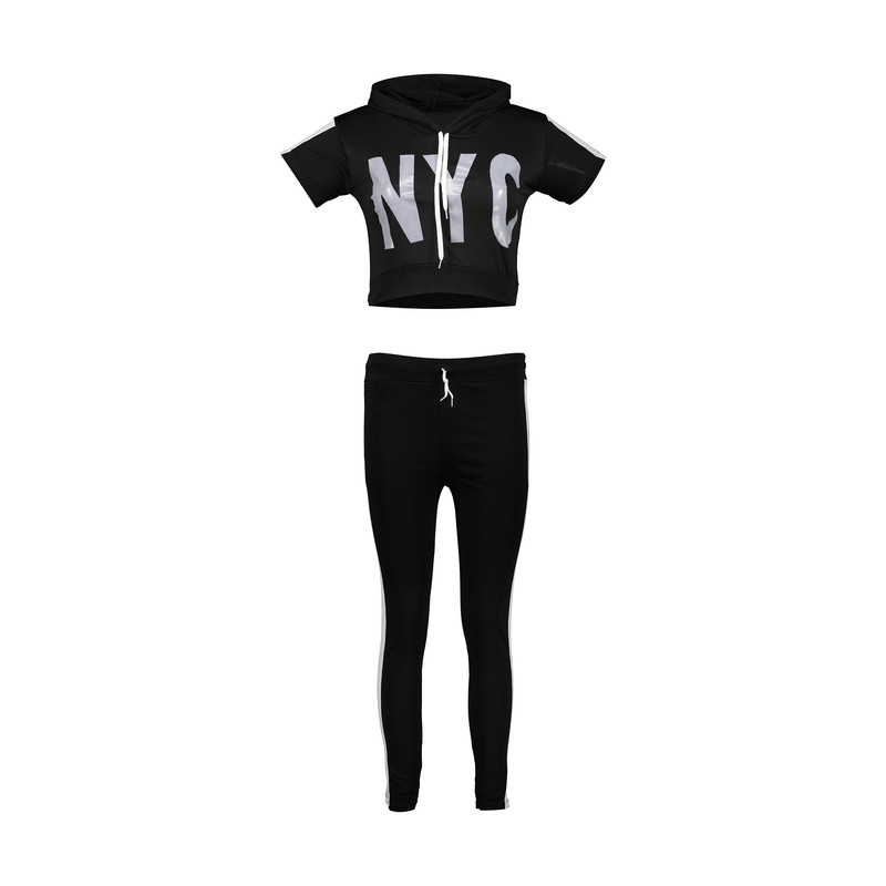 ست نیم تنه و شلوار ورزشی زنانه مدل NYC-BK