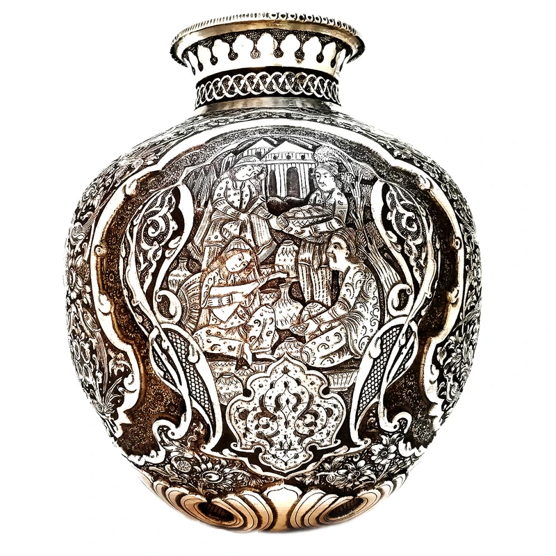 گلدان قلمزنی مسی طرح طربخانه