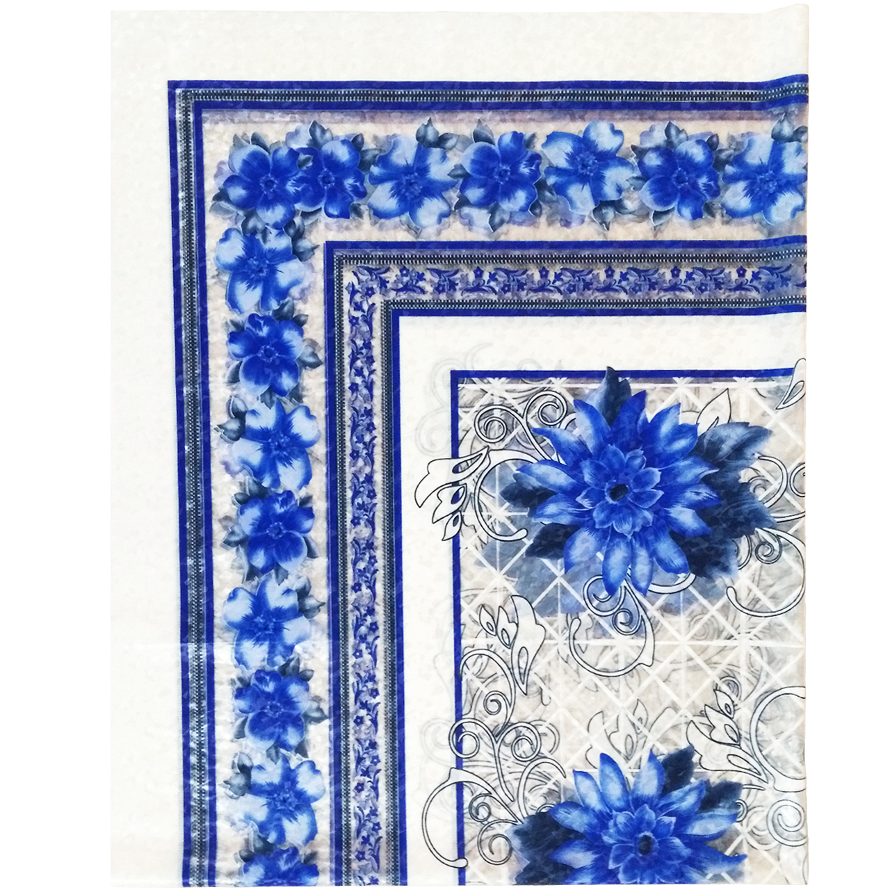 سفره پلاستیکی چهار نفره طرح سوسن رنگ آبی سایز 92×120 سانتی متر