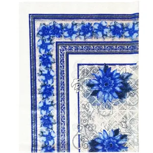 سفره پلاستیکی چهار نفره طرح سوسن رنگ آبی سایز 92×120 سانتی متر