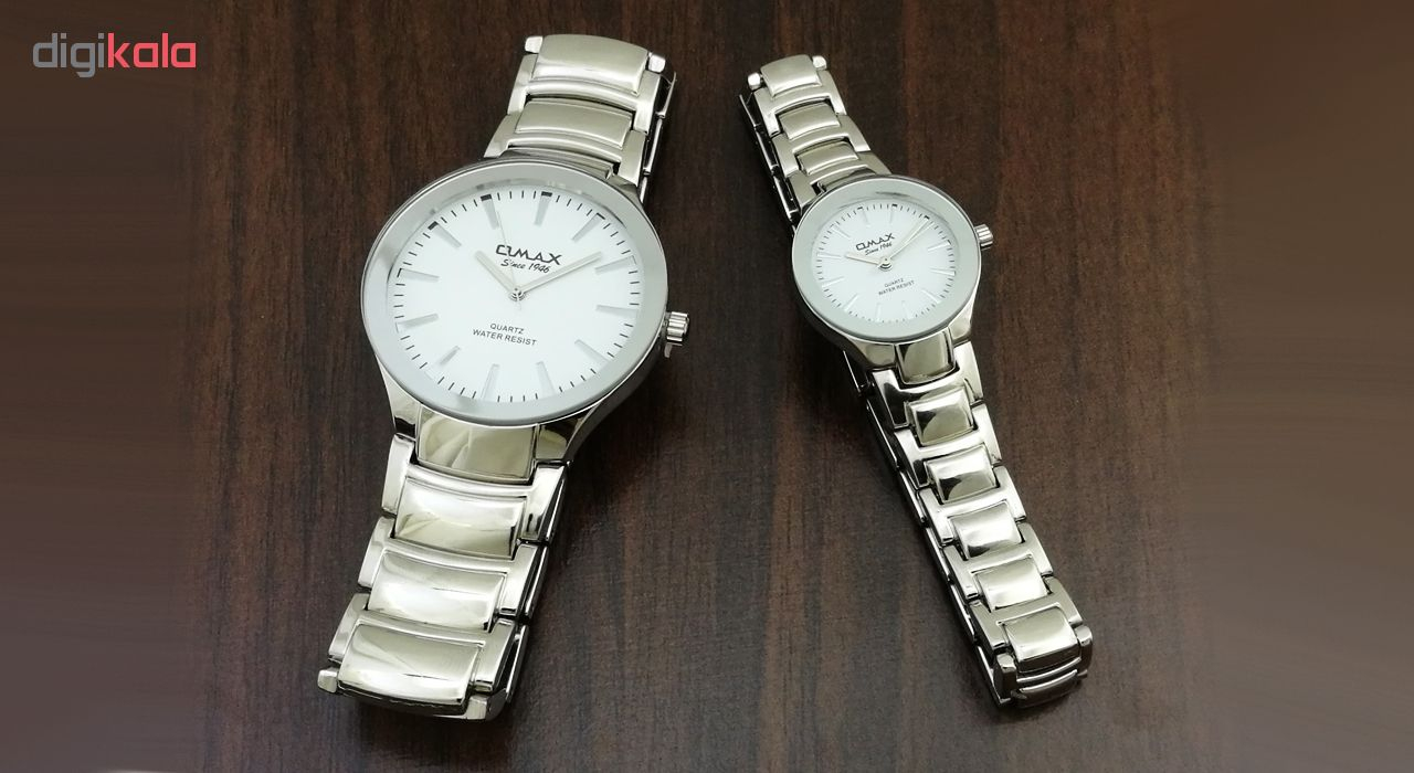 ست ساعت مچی عقربه ای مردانه زنانه اوماکس مدل  hbk847 به همراه دستمال مخصوص برند کلین واچ