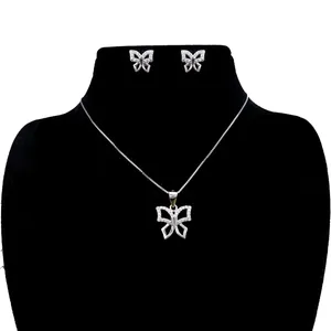 نیم ست نقره زنانه آی جواهر طرح پروانه کد 77309NN