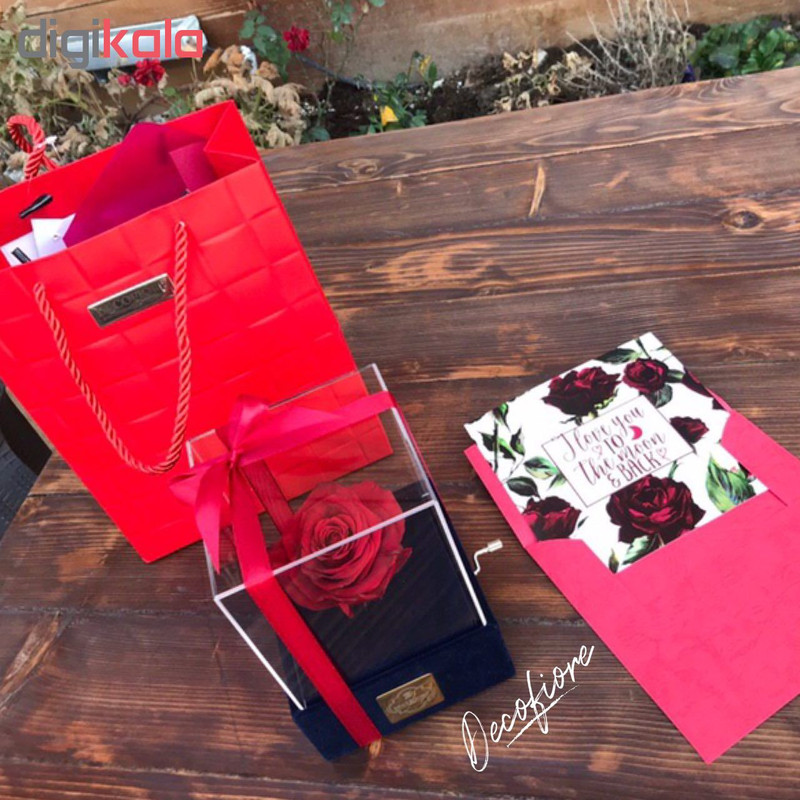 جعبه موزیکال گل ماندگار دکوفیوره مدل رز جاودان ملودی های عاشقانه