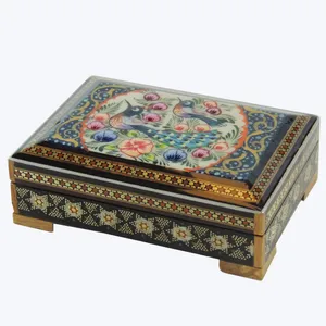 جعبه جواهر خاتم کاری طرح گل و مرغ مدل 1177