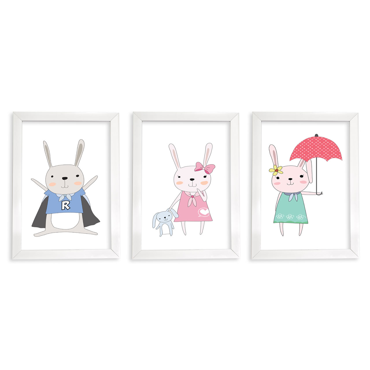 تابلو اتاق کودک گالری چی چاپ طرح خرگوش مجموعه 3 عددی