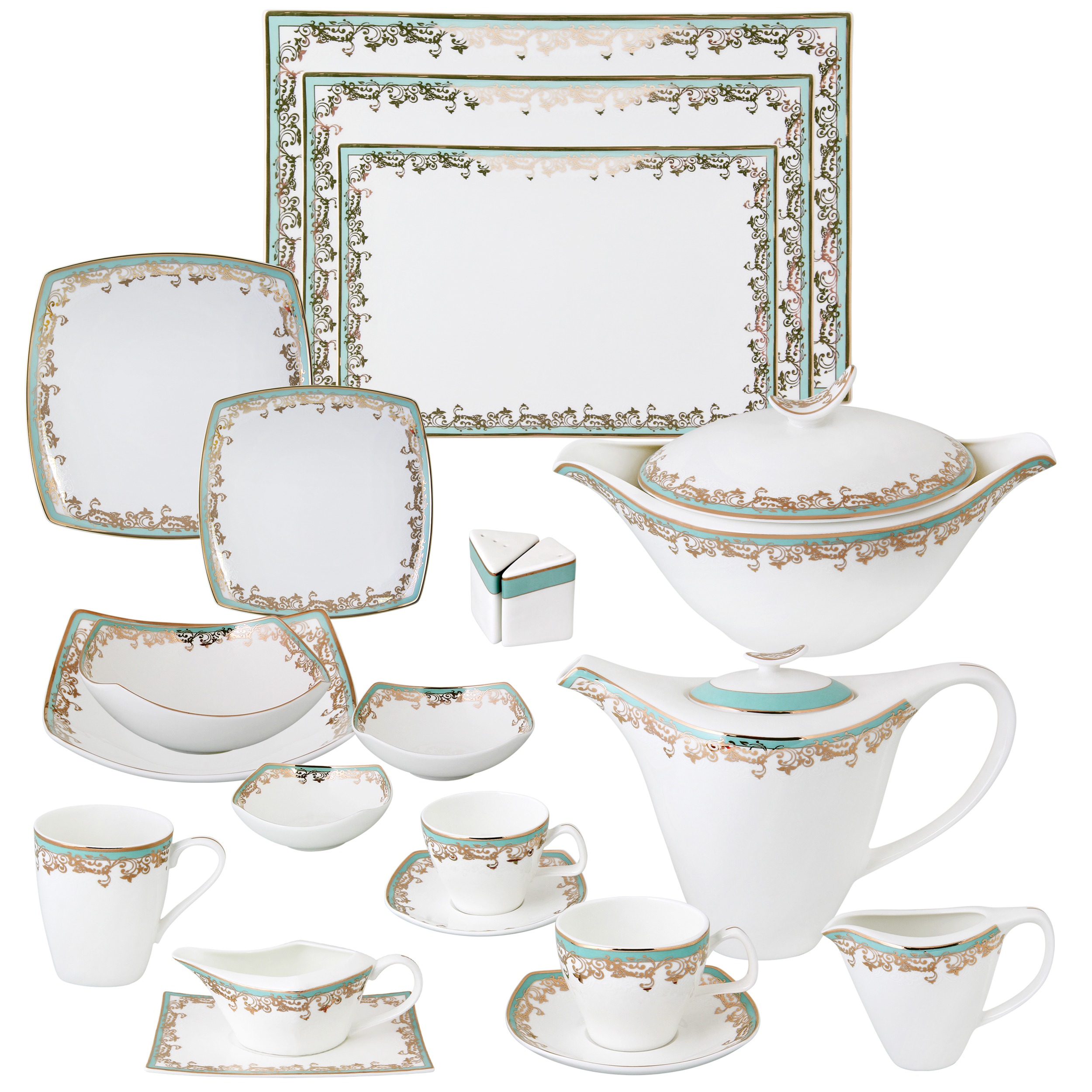 سرویس غذاخوری 141 پارچه اف ام مدل Cyan Fretwork آلمان 18 نفره کد GL09