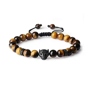 دستبند چرم ذاریات مدل Tiger eye 3 کد 148