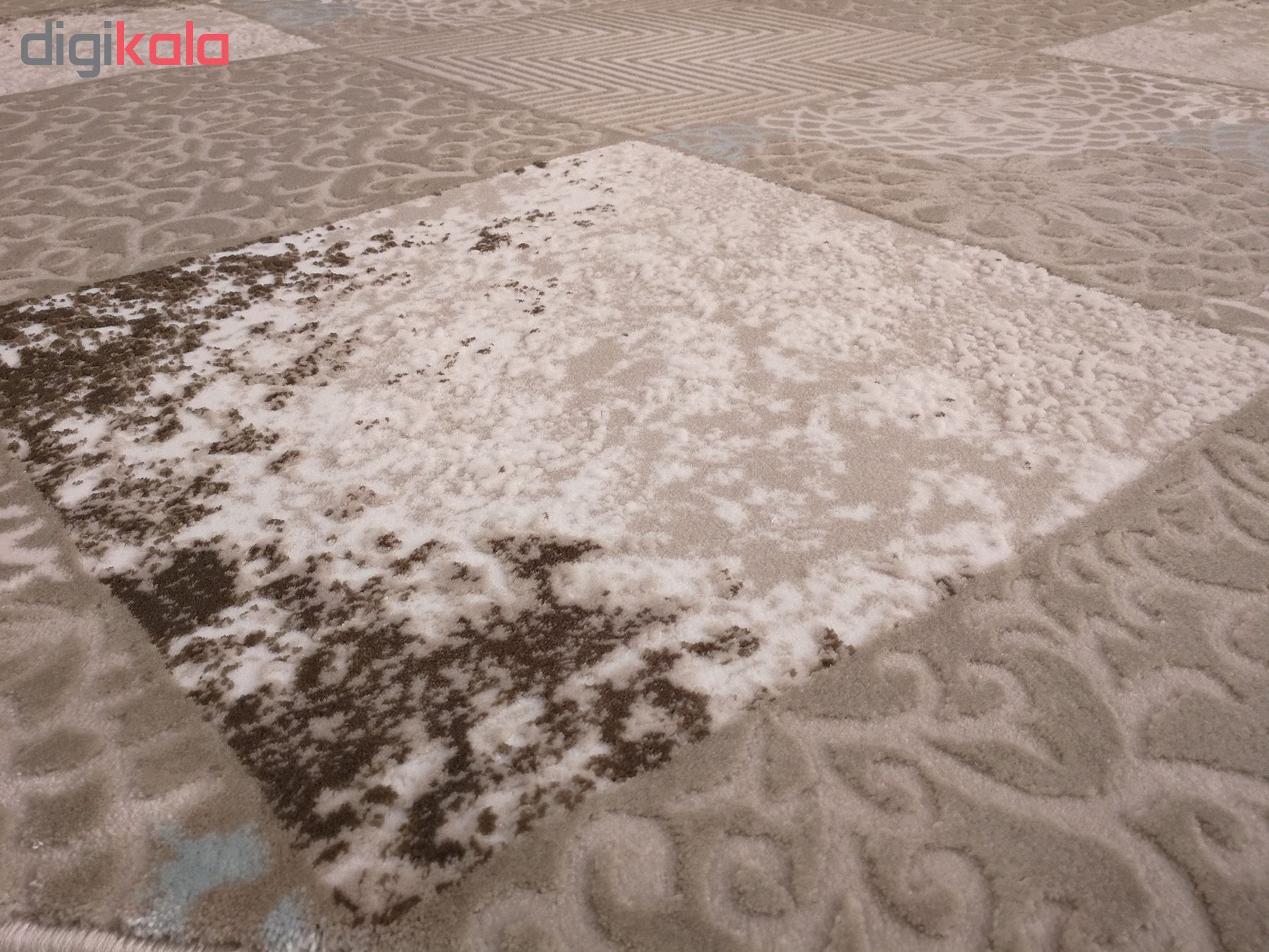 فرش ماشینی زمرد مشهد طرح HA01 زمینه بژ آبی