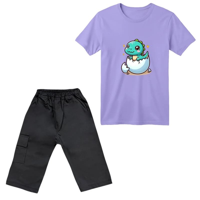 ست تی‌شرت آستین کوتاه و شلوارک پسرانه مدل دایناسور کد 05