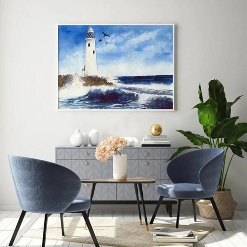 تابلو مدل دکوراتیو  طرح آبرنگ فانوس دریایی کد TA140704