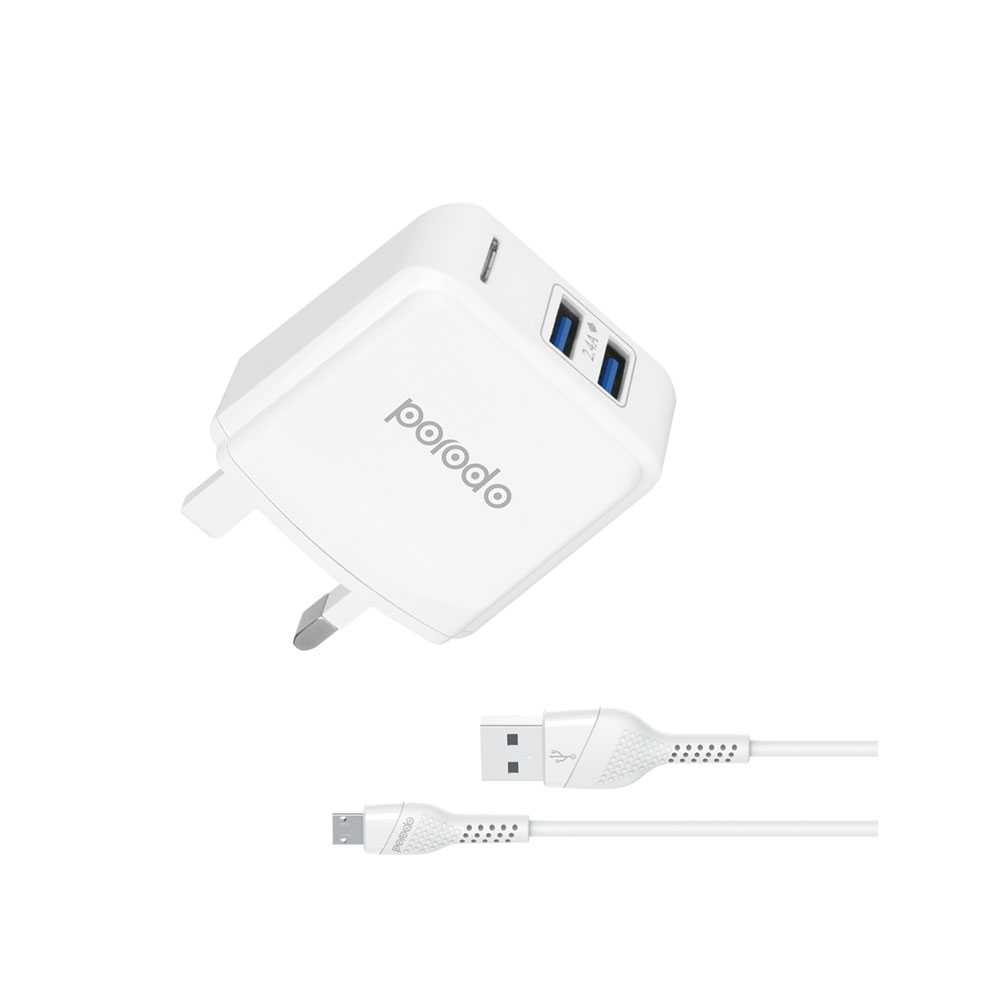 شارژر دیواری پرودو مدل PD-24AMUK-WH به همراه کابل تبدیل microUSB 