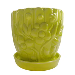 گلدان طرح گل کد 100070 به همراه زیر گلدانی