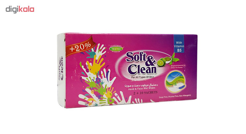 دستمال مرطوب سافت اند کلین مدل hand بسته 12 عددی