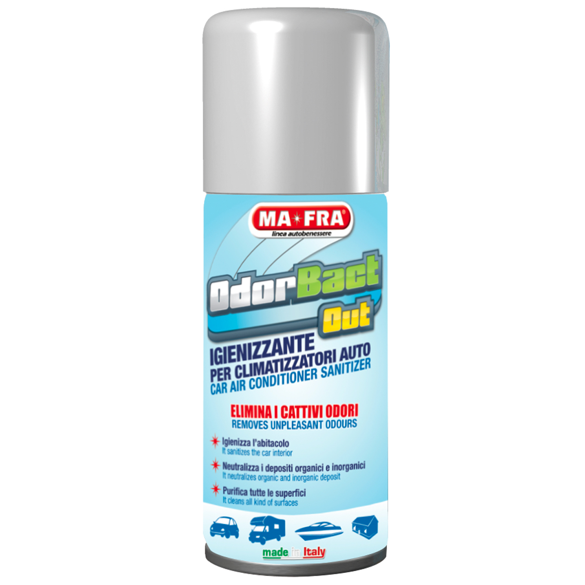 اسپری تمیز کننده مجرای کولر خودرو مفرا مدل Odor Bact حجم 150 میلی لیتر