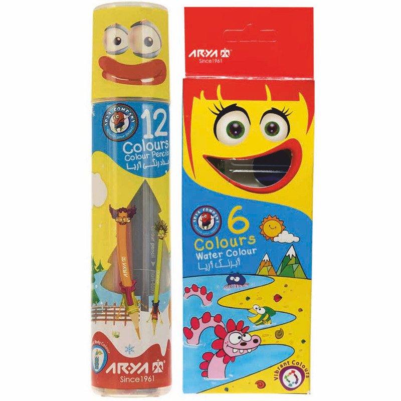 مداد رنگی 12 رنگ آریا مدل 567 به همراه آبرنگ 6 رنگ آریا مدل 76
