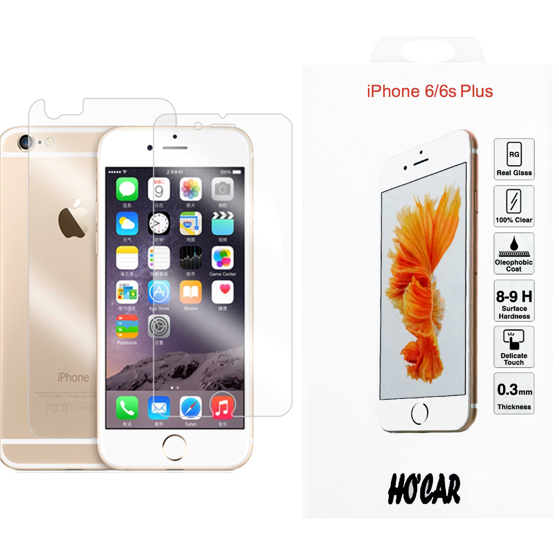 محافظ شیشه ای پشت و روی صفحه نمایش هوکار گلس پلاس مدل Safe Glass مناسب برای گوشی اپل آیفون iPhone 6 plus/6s plus