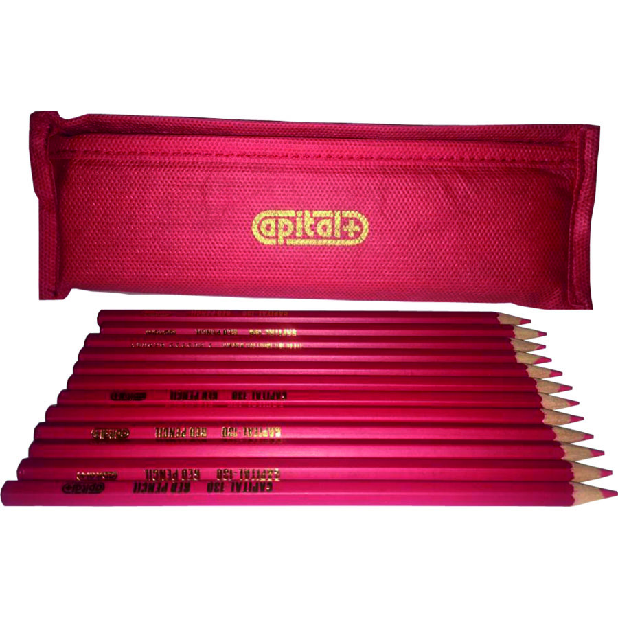 مداد کپیتال مدل REd12 بسته 12 عددی به همراه جامدادی کپیتال مدل 45 