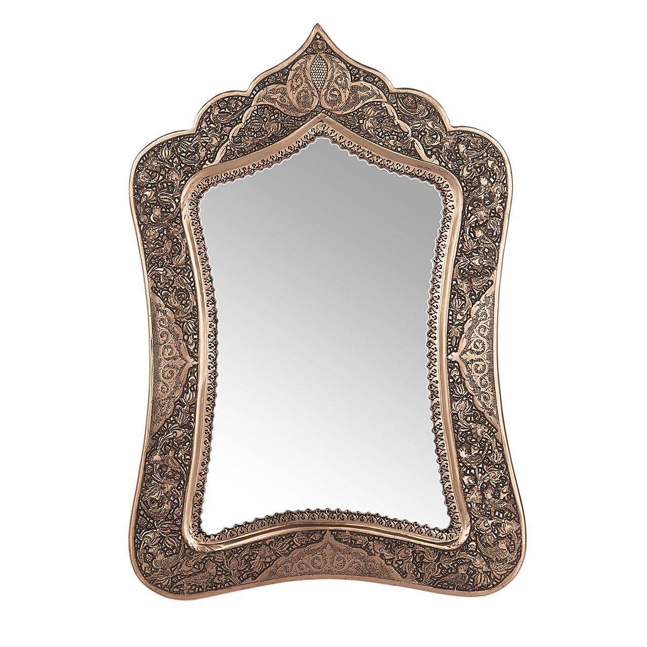 آینه قلمزنی زمینه مس اثر خرم نژاد طرح مسجدی سایز 38 × 26 سانتی متر