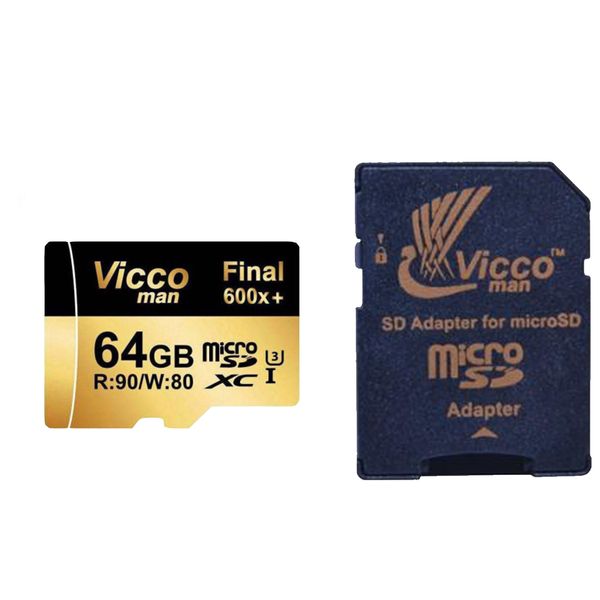 کارت حافظه microSDXC ویکومن مدل 600x plus کلاس 10 استاندارد UHS-I U3 سرعت 90MBs ظرفیت 64 گیگابایت به همراه آداپتور SD