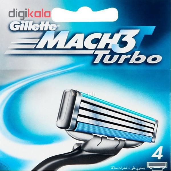 تیغ یدک ژیلت 4عددی مدل Mach 3 Turbo لیبل دار بسته 10 عددی