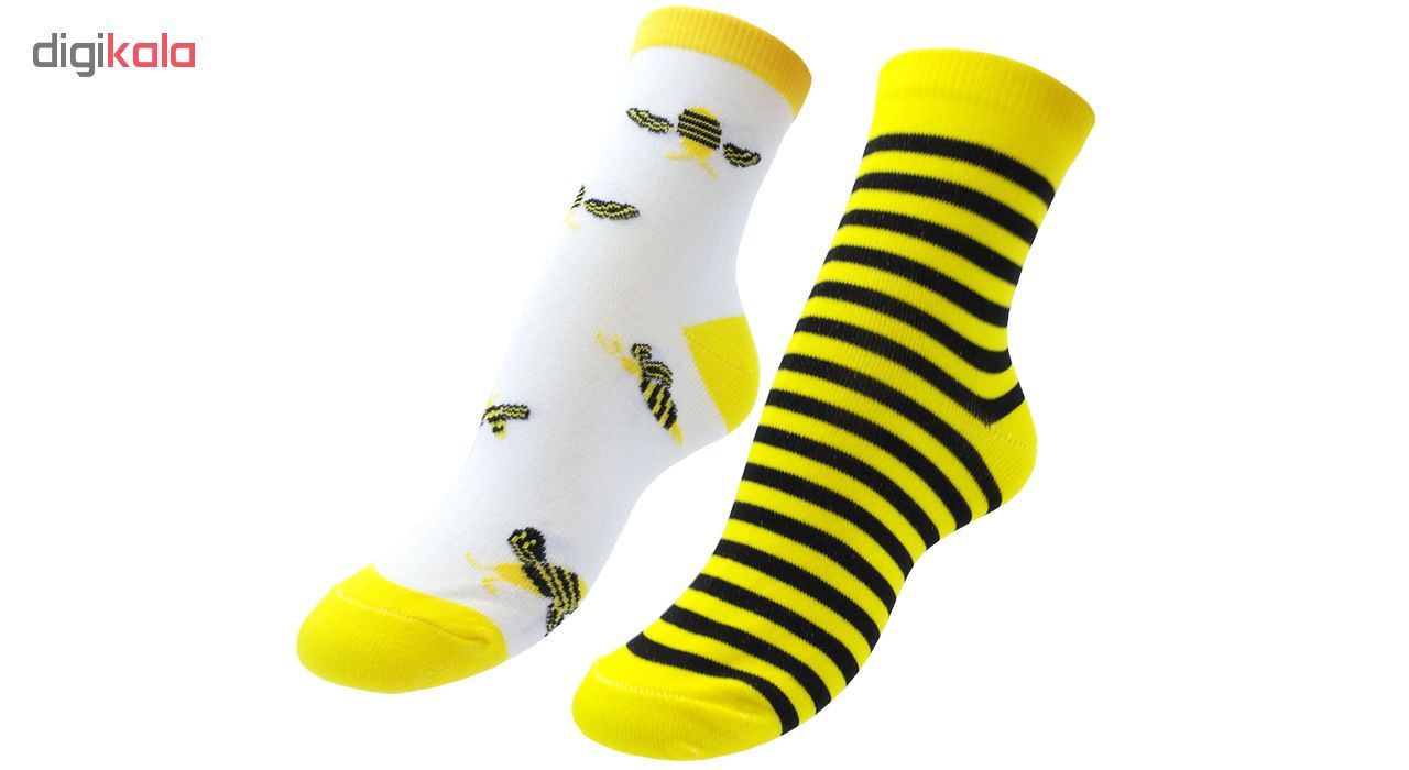 جوراب پنبه ای نیم ساق زنانه رنگ زرد طرح زنبور عسل مدل نانو کد 17 -  - 2