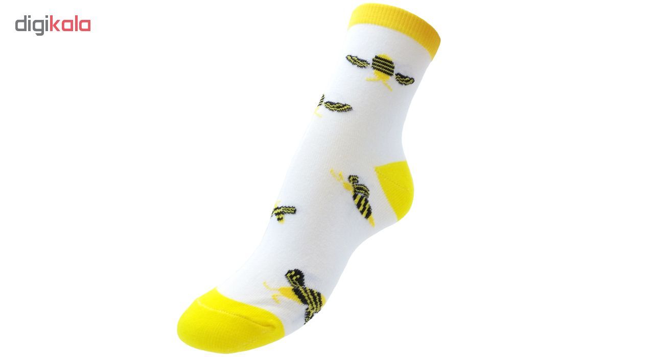 جوراب پنبه ای نیم ساق زنانه رنگ زرد طرح زنبور عسل مدل نانو کد 17 -  - 4