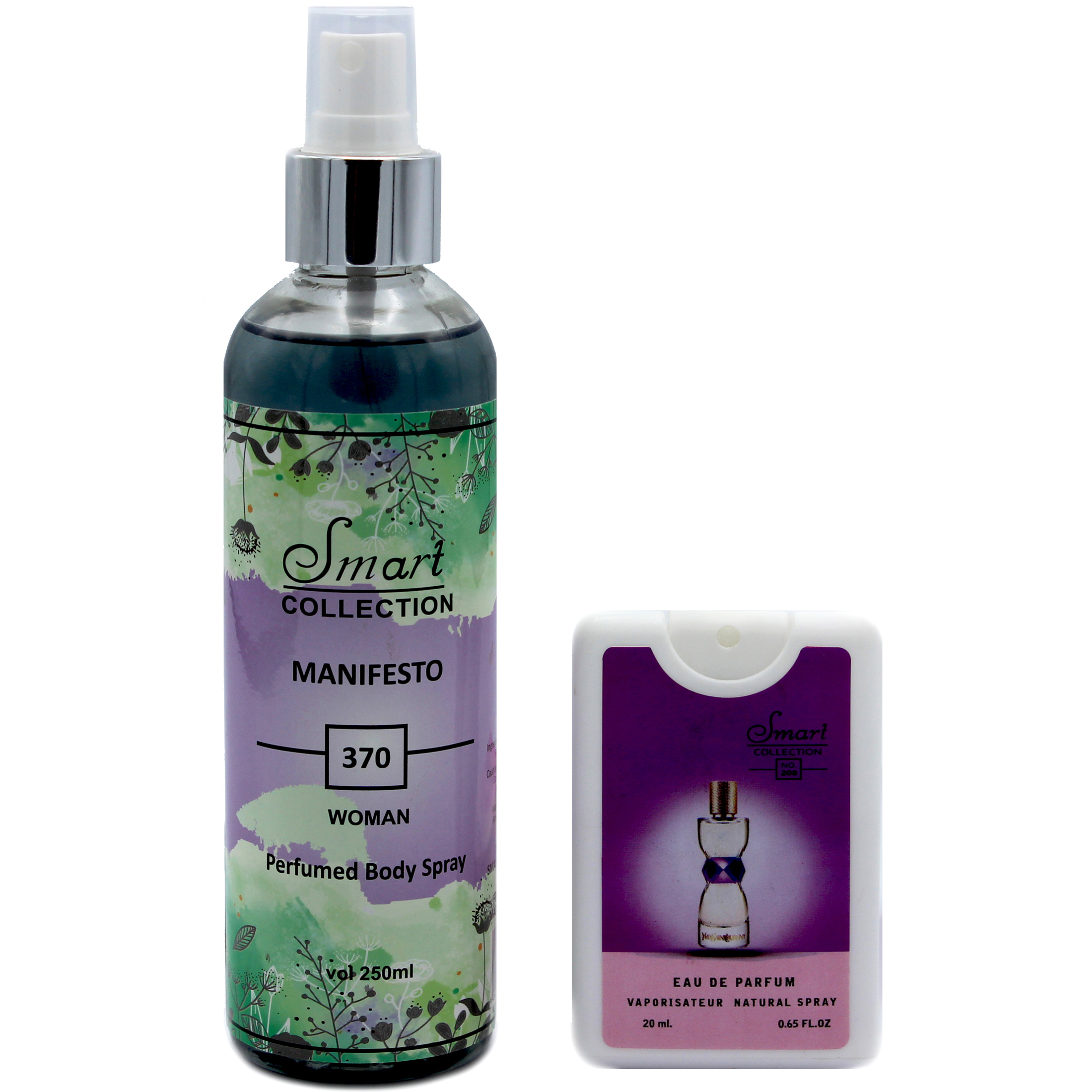 بادی اسپلش زنانه اسمارت کالکشن مدل مانیفستو حجم 250 میلی لیتر به همراه عطر جیبی حجم 20 میلی لیتر