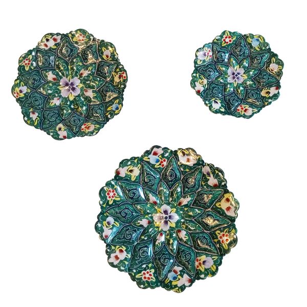 بشقاب میناکاری طرح نقاشی پرداز مدل گل بهاری مجموعه 3 عددی