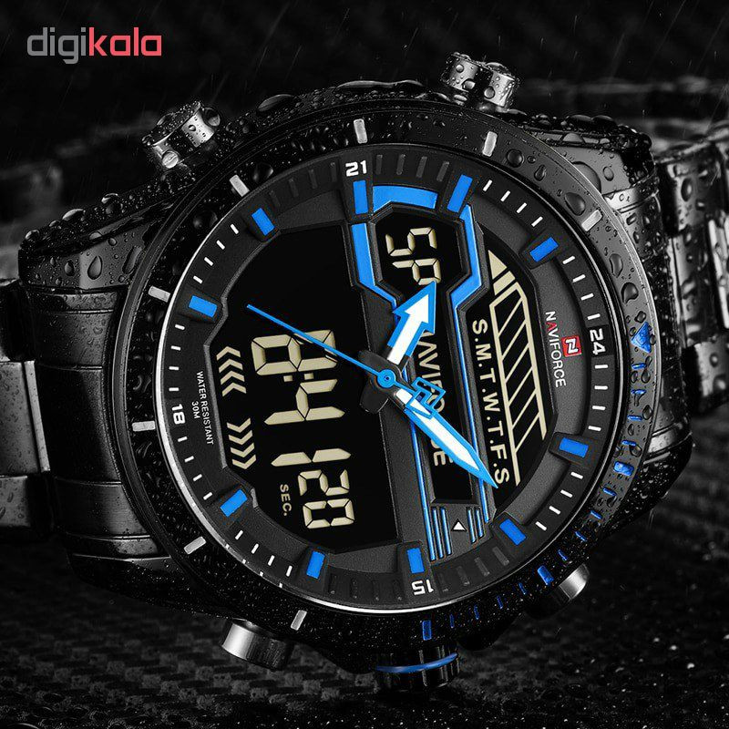 ساعت مچی عقربه ای مردانه نیوی فورس مدل NF9133M / ME-AB به همراه دستمال مخصوص نانو برند کلیر واچ