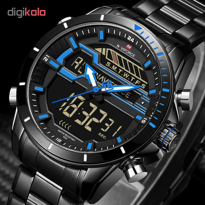 ساعت مچی عقربه ای مردانه نیوی فورس مدل NF9133M / ME-AB به همراه دستمال مخصوص نانو برند کلیر واچ
