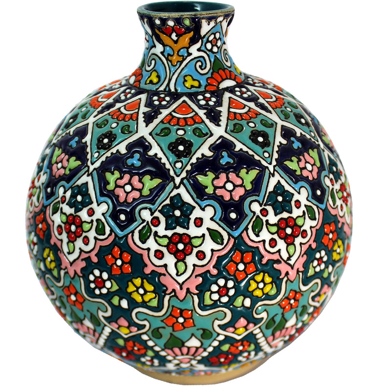 گلدان میناکاری سفالی دست نگار کد 01-17