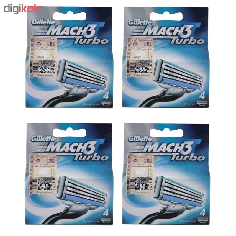 تیغ یدک ژیلت لیبل دار اصل مدل Mach 3 Turbo مجموعه 4 عددی