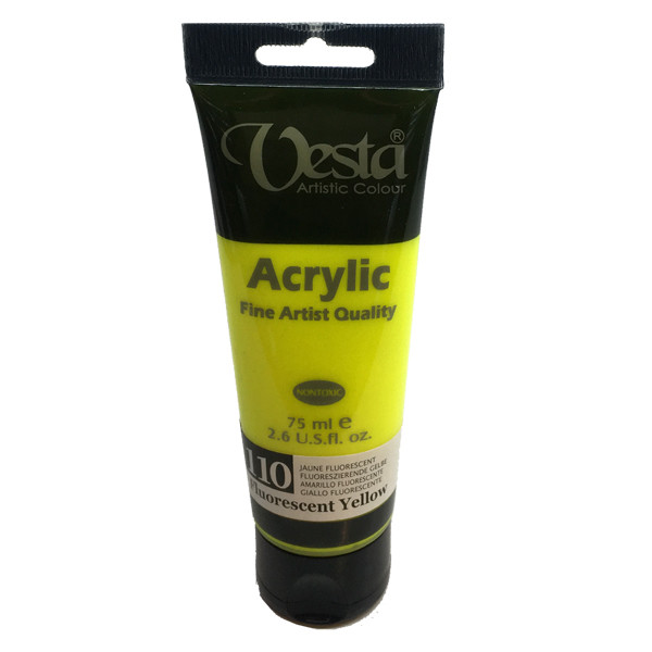 رنگ اکریلیک وستا مدل flourescent yellow 110 حجم 75 میلی لیتر