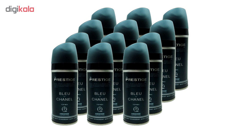 اسپری خوشبو کننده بدن مردانه پرستیژ مدل Blue de chanell حجم 150 میلی لیتر مجموعه 12 عددی اسپری خوشبو کننده بدن مردانه پرستیژ مدل Blue de chanell حجم 150 میلی لیتر مجموعه 12 عددی